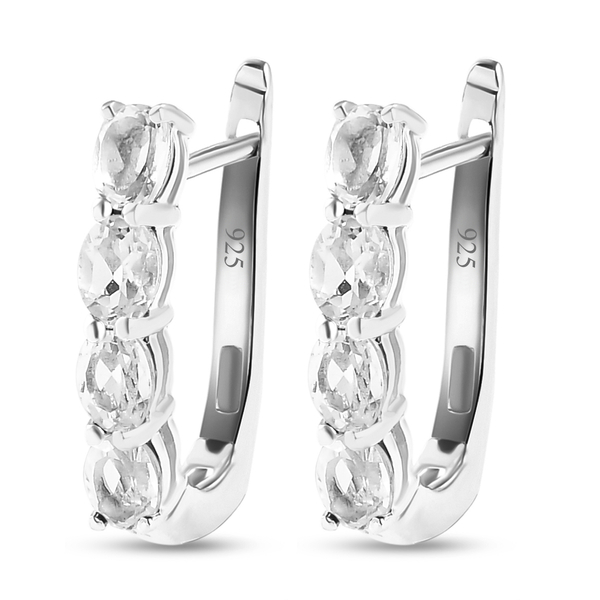 White Topaz Hoop Earrings in Platinum Overlay Sterling Silver 1.70 Ct.