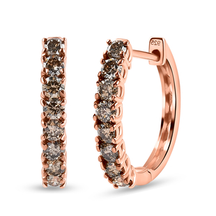 Champagne Diamond Hoop Earrings (with Clasp) in Rose Gold Overlay Sterling Silver 1.00 Ct.