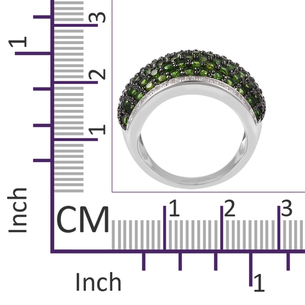 Limited Edition Designer Inspired Cocktail Collection -Chrome Diopside (Rnd), Natural Zircon Ring in Rhodium and Black Plating Sterling Silver 5.00 Ct, Silver wt 9.00 Gms.