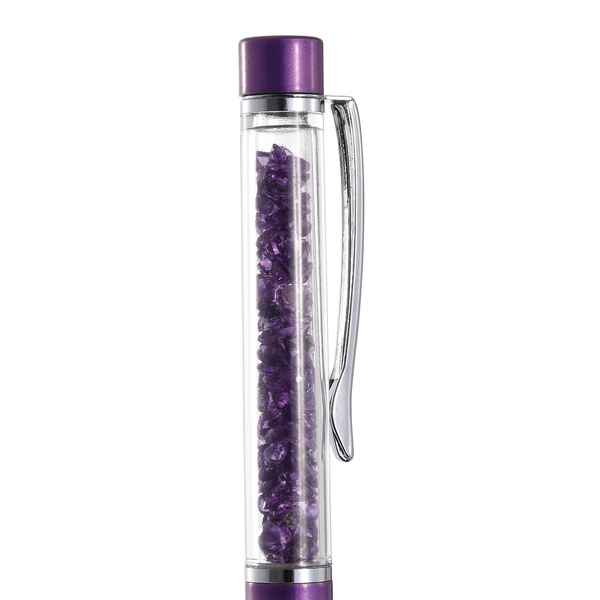 African Amethyst Filled Ball Point Pen and a Key Chain Set with Extra Refill (African Amethyst 12.0 Ct)