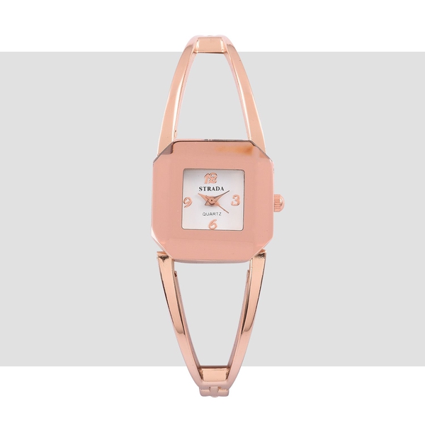 STRADA Japanese Movement White Dial Water Resistant Watch in Rose Gold Tone with Stainless Steel Back and Chain Strap