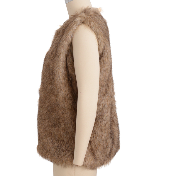 Close Out Deal Luxe Super Soft Helson Faux Fur Brown and Black Colour Gilet (size12-size14 )