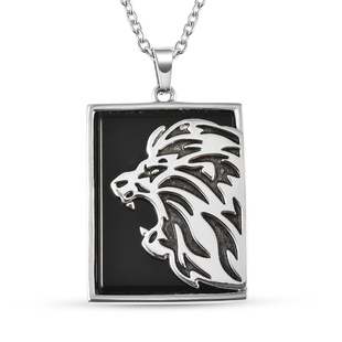 Black Agate Lion Pendant with Chain (Size 24) in Stainless Steel 8.50 Ct.