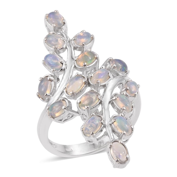 Ethiopian Welo Opal (Ovl) Leaves Crossover Ring in Platinum Overlay Sterling Silver 3.000 Ct.