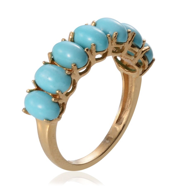 Arizona Sleeping Beauty Turquoise (Ovl) 7 Stone Ring in 14K Gold Overlay Sterling Silver 3.500 Ct.