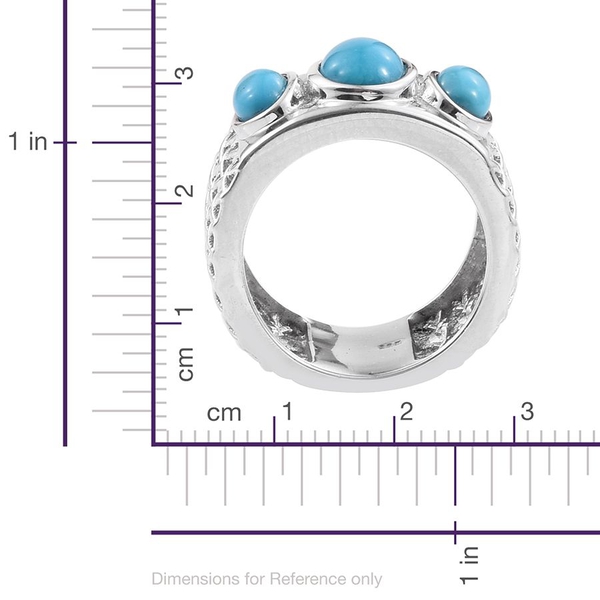 Arizona Sleeping Beauty Turquoise (Ovl 1.15 Ct) 3 Stone Ring in Platinum Overlay Sterling Silver 2.000 Ct.