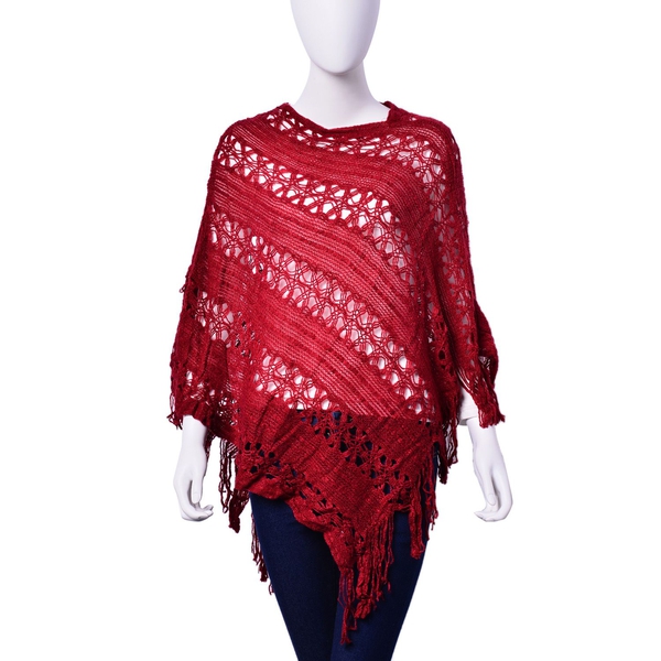 Burgundy Colour Poncho with Tassel (Size 50 Cm)