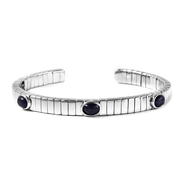 GP Tubo Gas Collection-Masoala Sapphire (FF) and Blue Sapphire Bangle (Size 7.5) in Rhodium Overlay Sterling Silver 4.12 Ct, Silver wt. 32.20 Gms