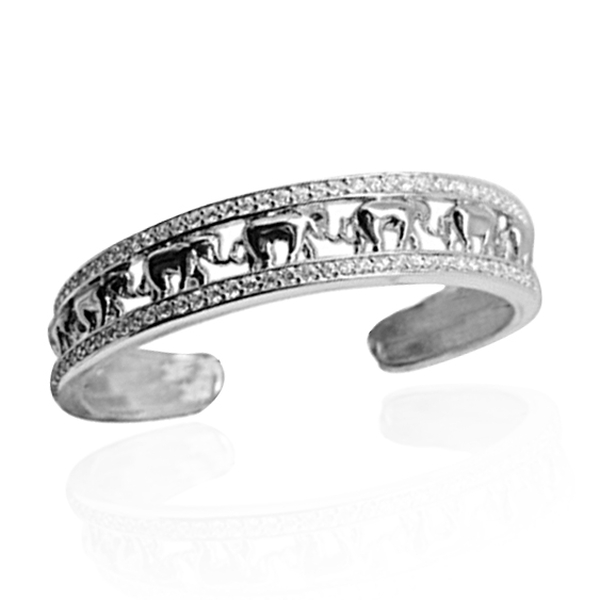 ELANZA AAA Simulated Diamond (Rnd) Elephant Cuff Bangle (Size 7.5) in Yellow Gold and Rhodium Plated