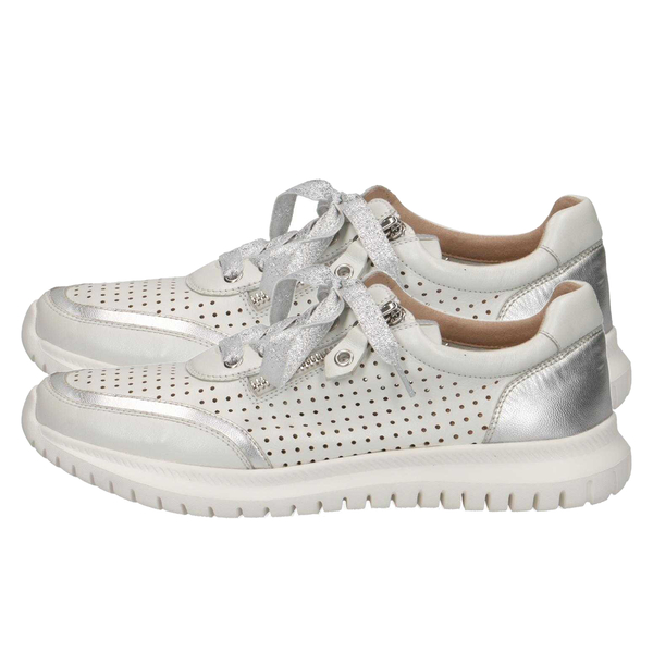 Caprice Metallic Leather Mesh Trainer in White (Size 3.5)