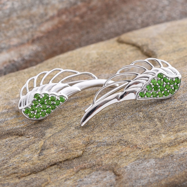Chrome Diopside (Rnd) Angel Wing Earrings in Platinum Overlay Sterling Silver 0.750 Ct.