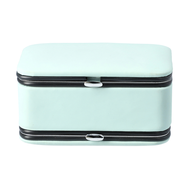 2 in 1 - Six Piece Manicure Set and Travel Jewellery Organiser with Inside Mirror (Size 12x6x6cm) - Mint Green