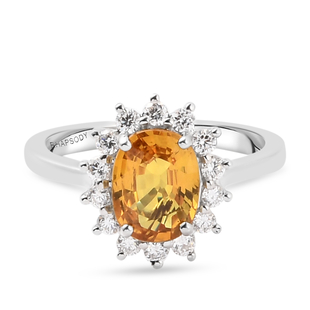 RHAPSODY 950 Platinum AAAA Yellow Sapphire and Diamond (VS/E-F) Ring 3.05 Ct, Platinum Wt. 5.31 Gms