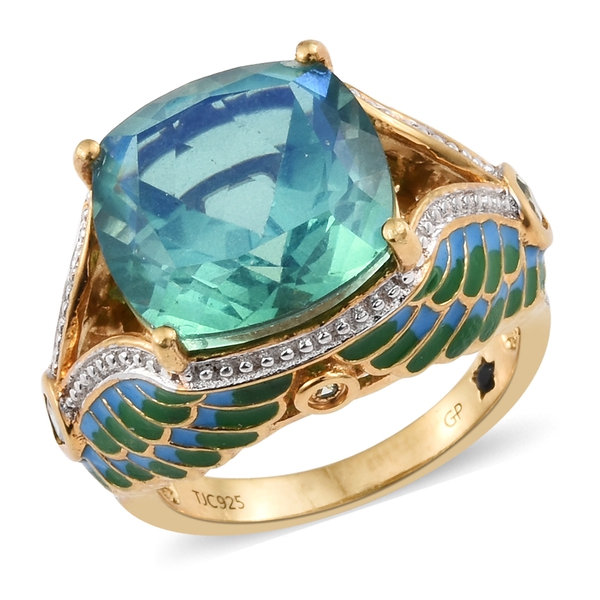 GP 10.50 Ct Peacock Quartz and Multi Gemstone Cocktail Ring in Gold Plated Silver