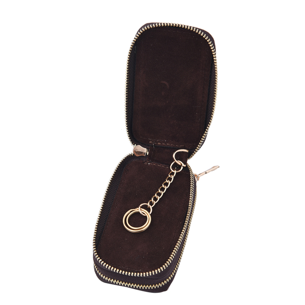 SENCILLEZ 100% Genuine Leather Snake Pattern Key Holder Chain with Detachable Lobster Clasp and Zipper Closure (Size 10x5x4Cm) - Beige
