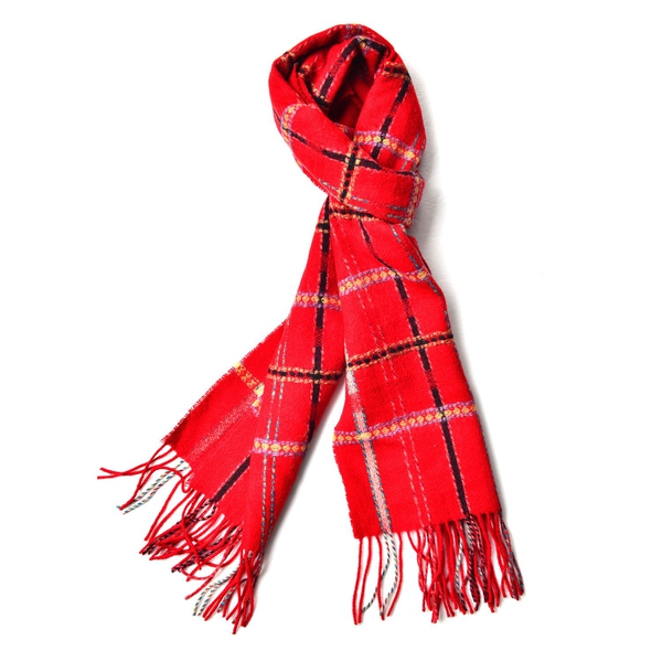 100% Wool Red, Black and Multi Colour Checks Pattern Scarf with Tassels (Size 160X30 Cm)