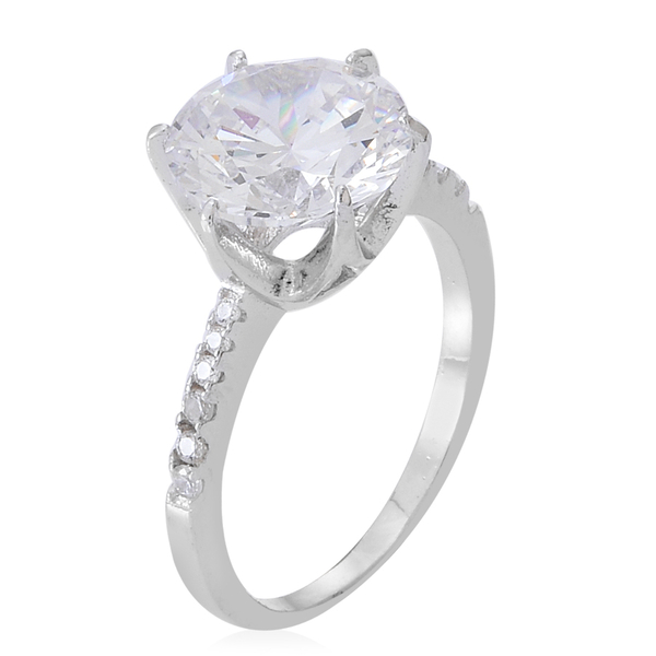 ELANZA AAA Simulated White Diamond (Rnd) Ring in Rhodium Plated Sterling Sterling Silver
