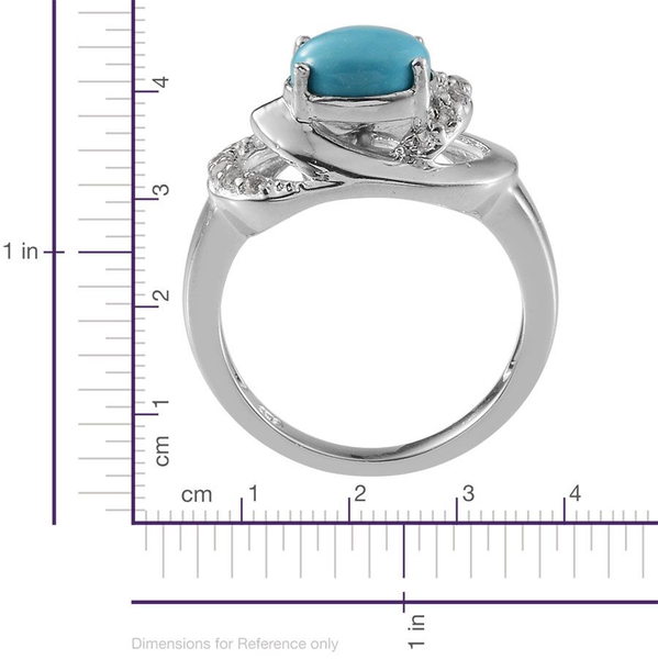 Arizona Sleeping Beauty Turquoise (Ovl 1.00 Ct), White Topaz Ring in Platinum Overlay Sterling Silver 1.550 Ct.