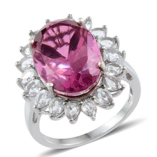 Radiant Orchid Quartz (Ovl 12.25 Ct), White Topaz Ring in Platinum Overlay Sterling Silver 15.750 Ct