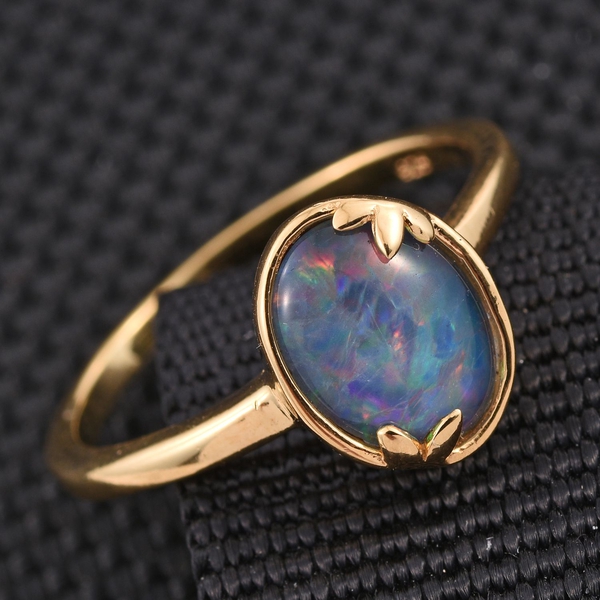 Boulder Opal Triplet (Ovl) Solitaire Ring in 14K Gold Overlay Sterling Silver 1.250 Ct.