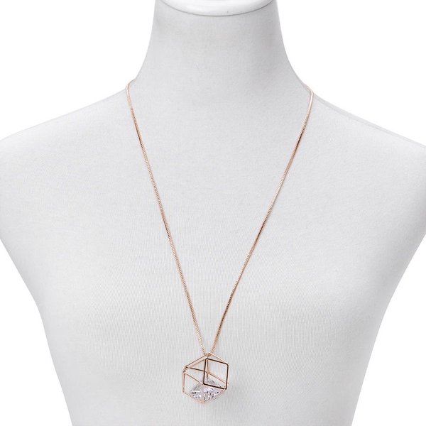 Simulated White Diamond Pendant With Chain in Rose Gold Tone