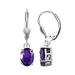 Amethyst (Ovl) Lever Back Earrings in Platinum Overlay Sterling Silver 1.39 Ct.