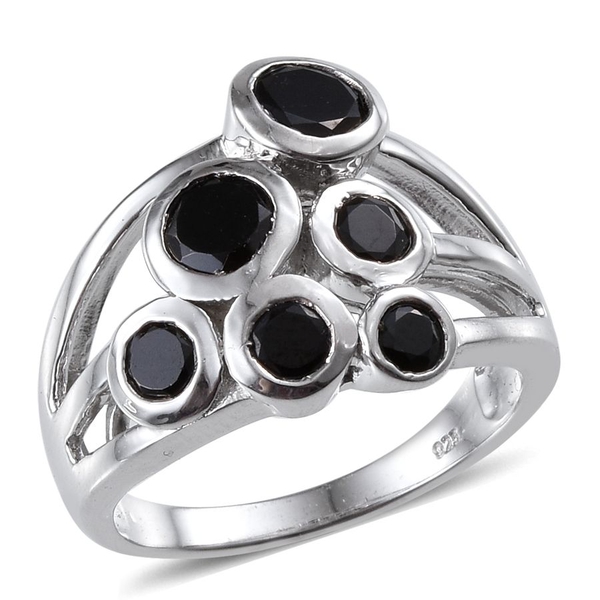 Boi Ploi Black Spinel (Rnd) Ring in Platinum Overlay Sterling Silver 3.250 Ct.