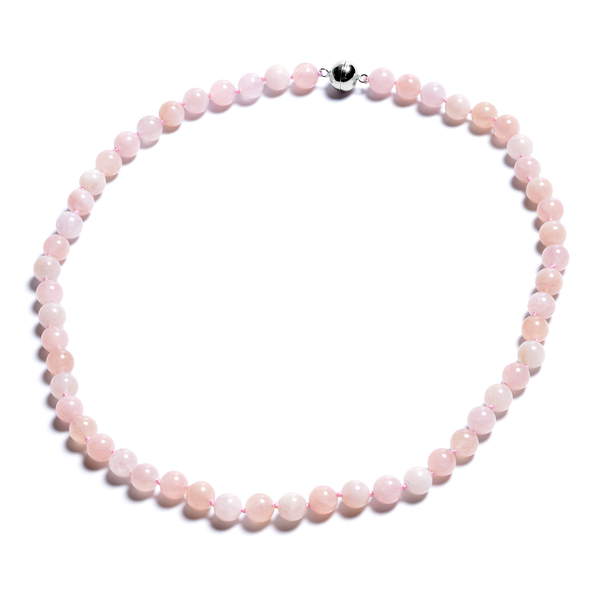 Pink Morganite Beads Necklace (Size 20) with Magnetic Lock in Rhodium Overlay Sterling Silver 216.50