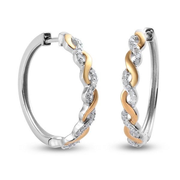 Diamond (Rnd) Hoop Earrings (with Clasp) in Platinum and Yellow Gold Overlay Sterling Silver 0.250 Ct.