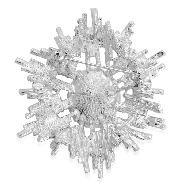 Mystic Glass and Austrian Crystal Starburst Brooch Or Pendant in Silver Tone