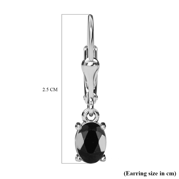 Black Tourmaline (Ovl) Lever Back Earrings in Sterling Silver 1.59 Ct.