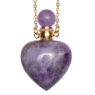 Amethyst Heart Shaped Perfume Bottle Necklace (Size 22) in Yellow Gold Tone 453.00 Ct.