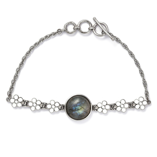 Labradorite Enamelled Bracelet (Size - 7.5 with Extender) with T-Bar Clasp in Stainless Steel 9.73 C