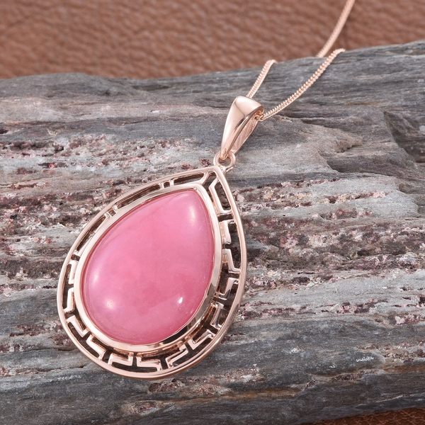 Pink Jade (Pear) Pendant With Chain in Rose Gold Overlay Sterling Silver 19.500 Ct.