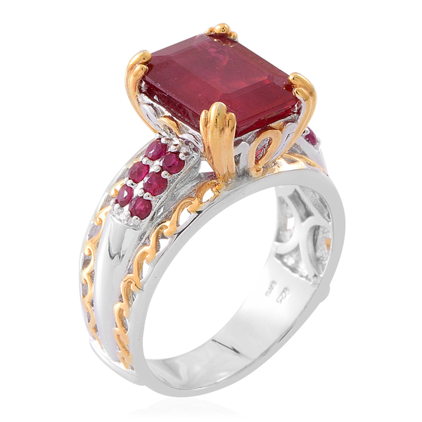 African Ruby (Oct), Ruby Ring in Rhodium and 14K Gold Overlay Sterling Silver 10.500 Ct. Silver wt 6.50 Gms.