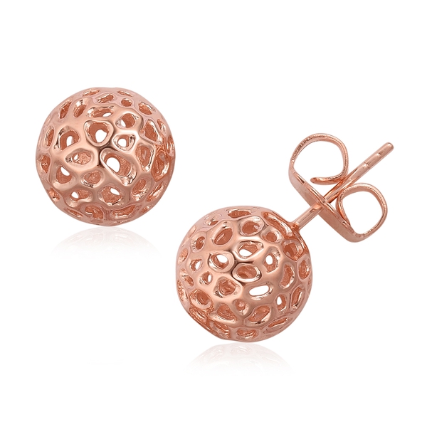 RACHEL GALLEY Rose Gold Overlay Sterling Silver Globe Stud Earrings (with Push Back) Silver Wt 4.67 