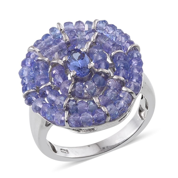 Tanzanite (Rnd) Cluster Ring in Platinum Overlay Sterling Silver 7.400 Ct.