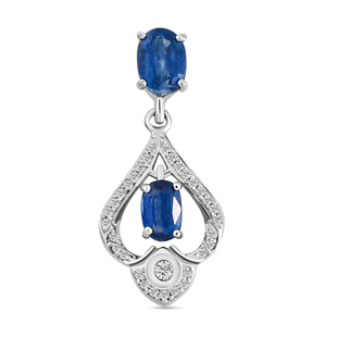 Kyanite and Natural Cambodian Zircon Pendant in Platinum Overlay Sterling Silver 1.90 Ct.