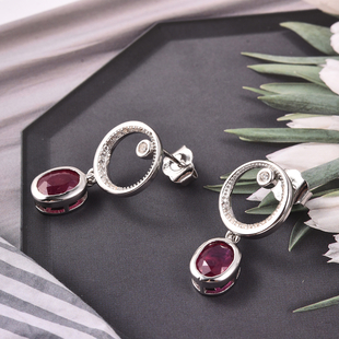 Isabella liu -African Ruby (FF) and Natural Cambodian Zircon Earrings (with Push Back) in Rhodium Overlay Sterling Silver 3.96 Ct.