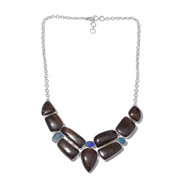 One Off A Kind- Boulder Opal Rock and Opal Double Necklace (Size 18 with 1 inch Extender) in Sterlin