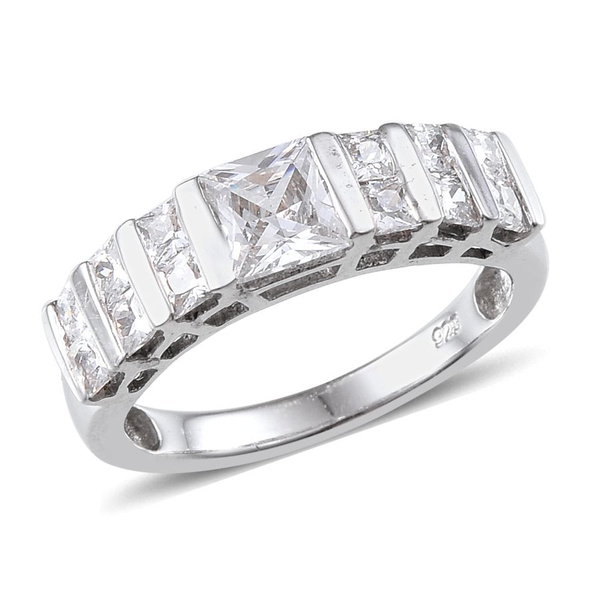 ELANZA AAA Simulated Diamond (Sqr) Half Eternity Ring in Platinum Overlay Sterling Silver