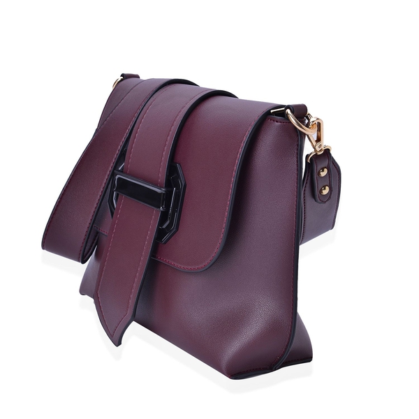 Burgundy Colour Crossbody Bag with Removable Shoulder Strap (Size 24.5X21X8 Cm)