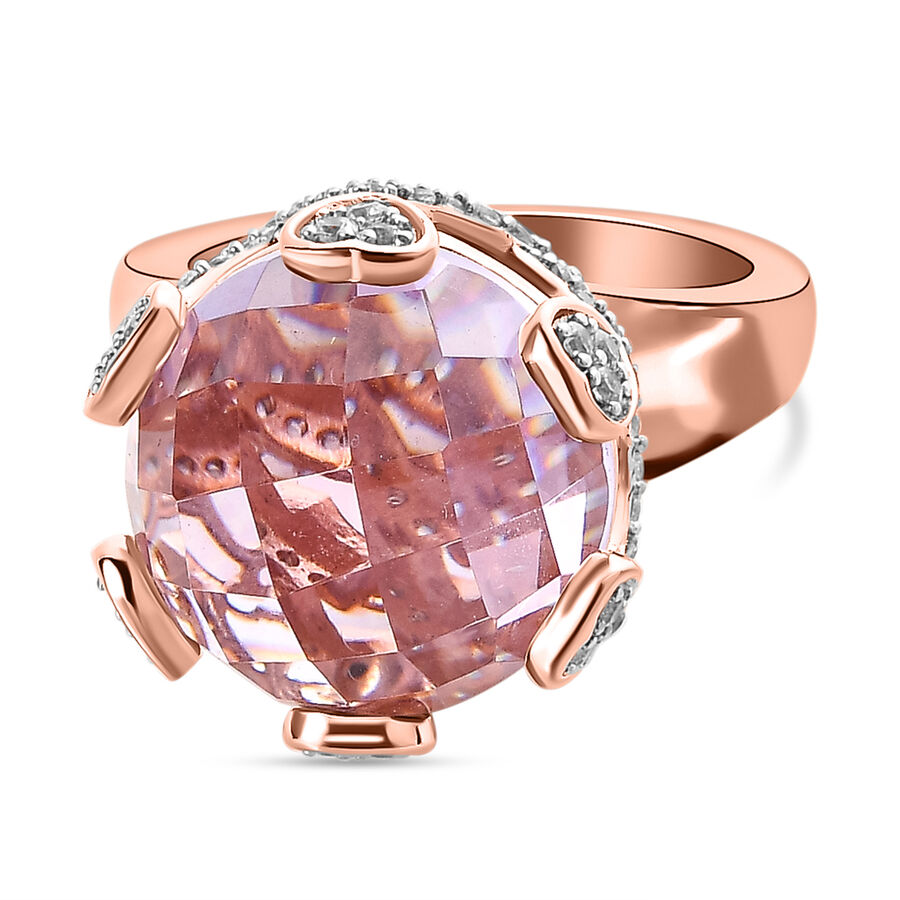 GP- Amore Collection - Rose De France Amethyst and Natural Zircon Ring in 18K Rose Gold Vermeil Plated Sterling Silver 11.48 Ct, Silver Wt. 5.52 Gms