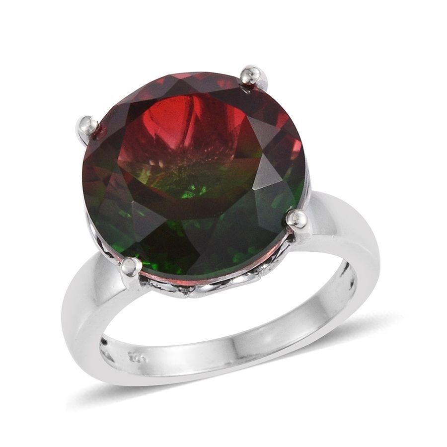 Bi-Color Tourmaline Quartz (Rnd) Ring in Platinum Overlay Sterling Silver 10.500 Ct.