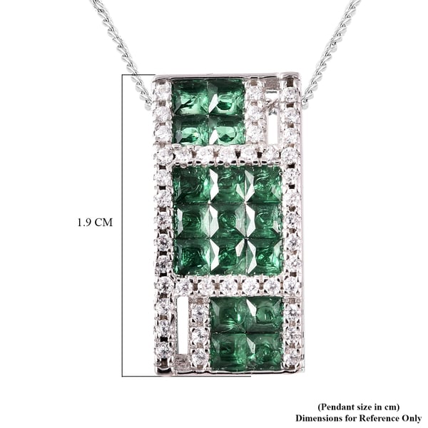 Lustro Stella - Simulated Emerald and Simulated Diamond Pendant with Chain (Size 18) in Platinum Overlay Sterling Silver