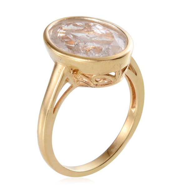 White Crackled Quartz (Ovl) Solitaire Ring in 14K Gold Overlay Sterling Silver 6.000 Ct.