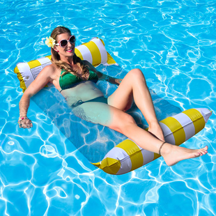 Set of Pool Float Hammock and Inflator with Wire (Capacity 100Kg) (Size 125x70Cm) - Yellow