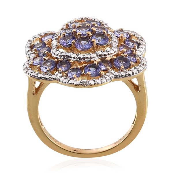 Tanzanite (Rnd), Natural Cambodian Zircon Floral Ring in 14K Gold Overlay Sterling Silver 2.500 Ct.