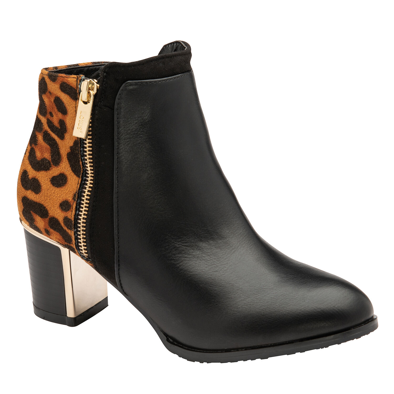 Lotus Black &amp; Leopard-Print Greeve Ankle Boots (Size 3)