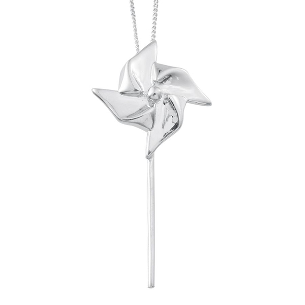 Platinum Overlay Sterling Silver Origami Pinwheel Pendant With Chain